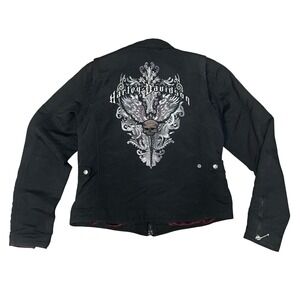 Unisex Harley-Davidson Black Cotton Moto Jacket Grunge Skull Graphic